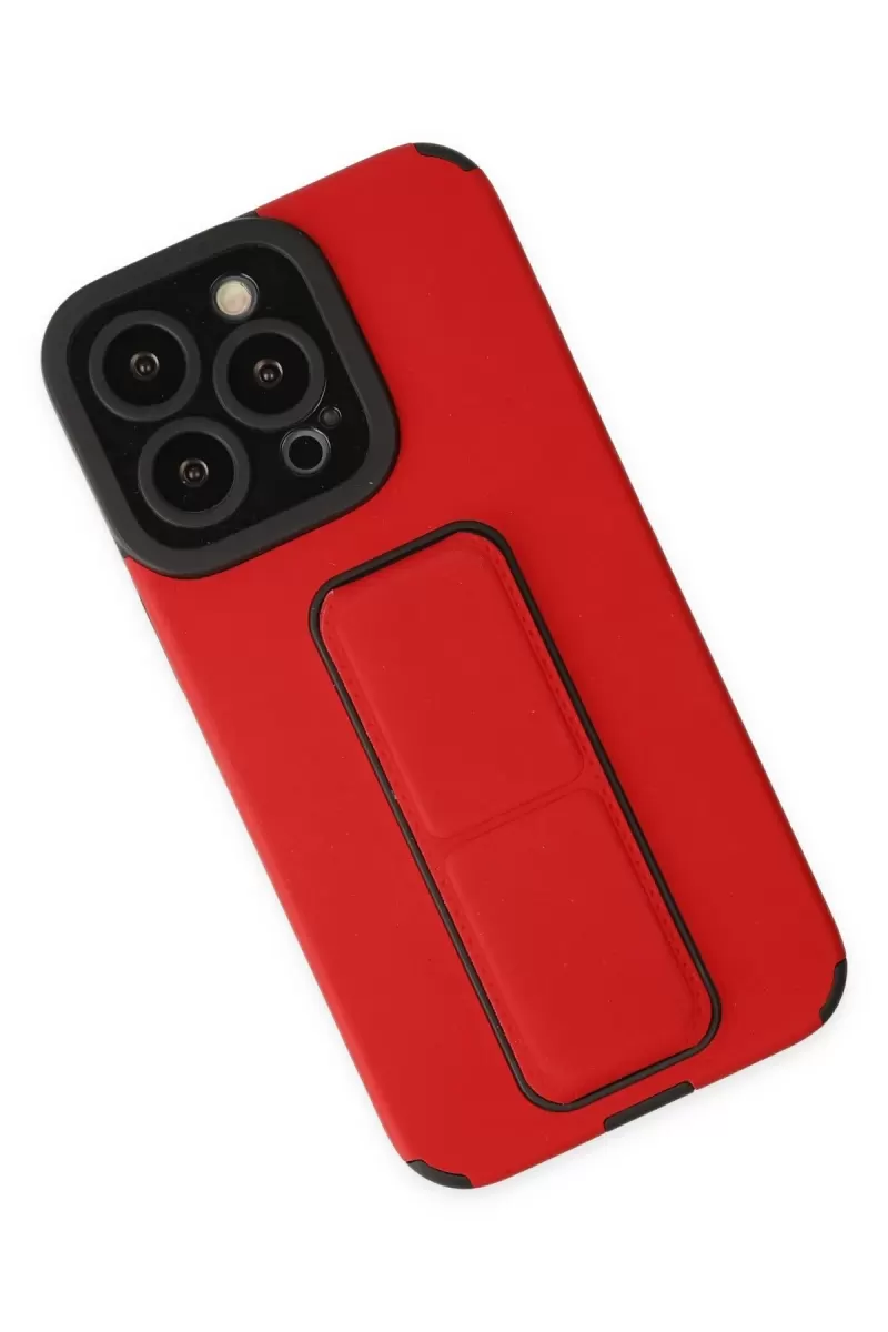 Newface Apple iPhone 13 Pro Kılıf Mega Standlı Silikon - Kırmızı