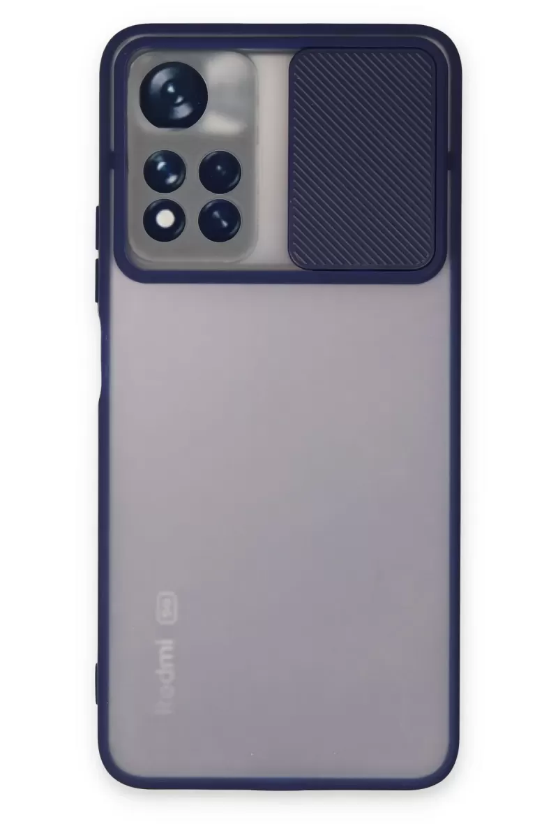 Newface Xiaomi Redmi Note 11T Kılıf Palm Buzlu Kamera Sürgülü Silikon - Lacivert
