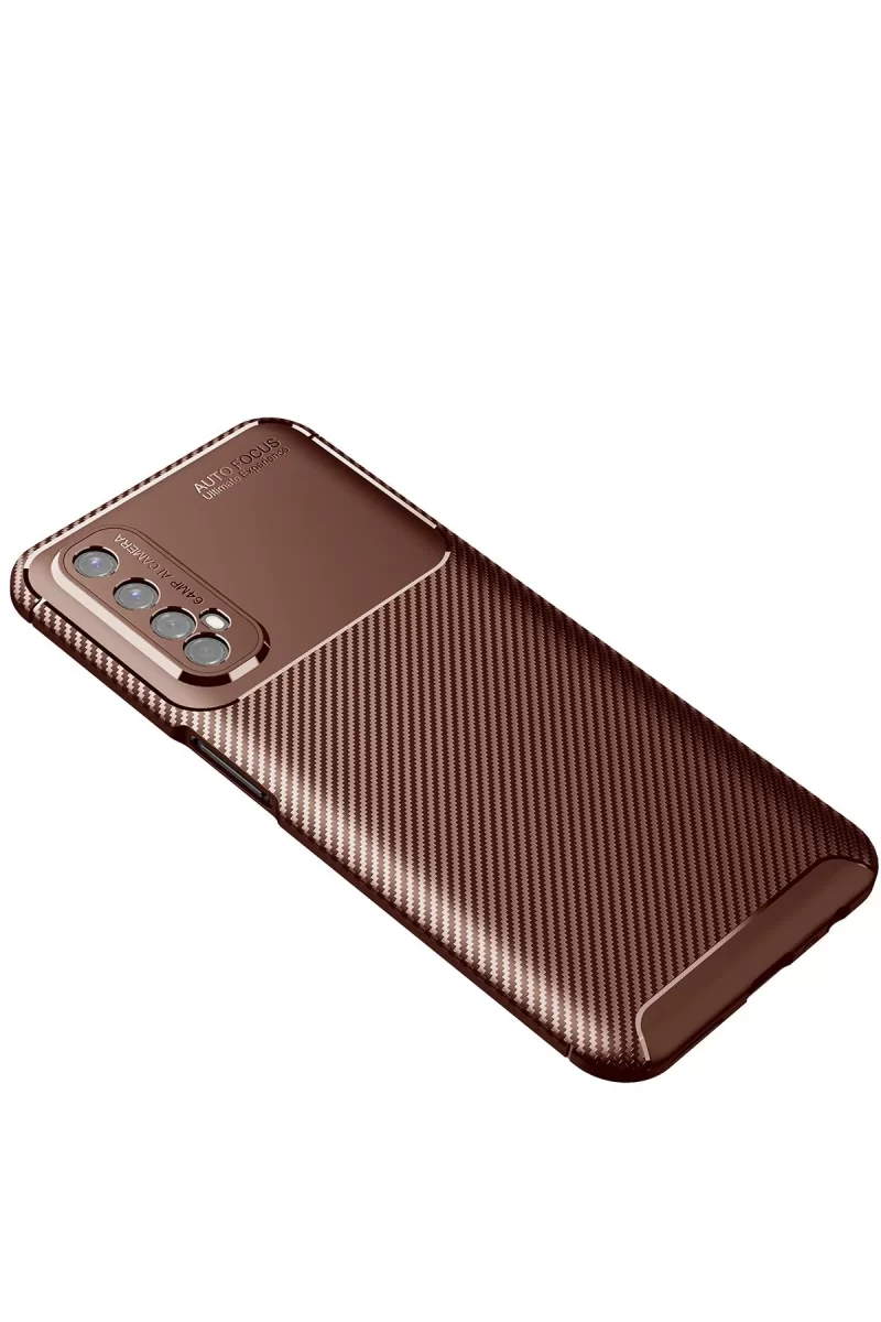 Newface Realme 7 Kılıf Auto Focus Karbon Kapak - Kahverengi