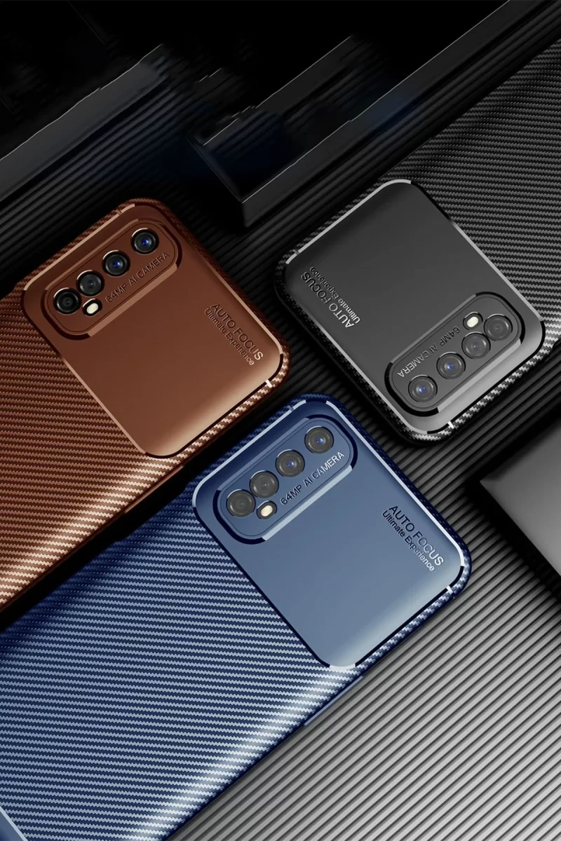 Newface Realme 7 Kılıf Auto Focus Karbon Kapak - Kahverengi