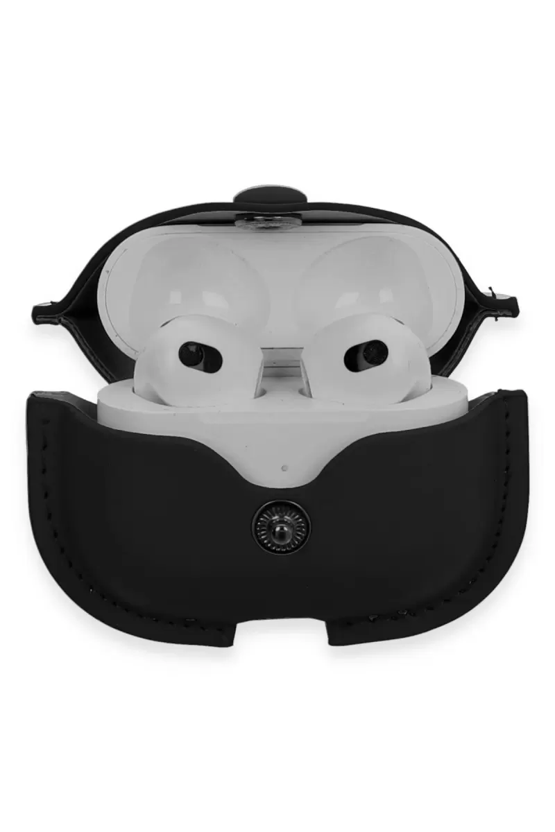 Newface Apple Airpods 3 (3.nesil) Çanta Deri Kılıf - Siyah