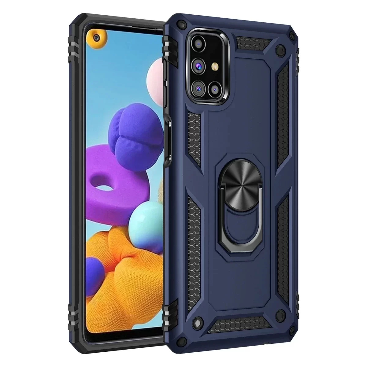 Newface Samsung Galaxy M51 Kılıf Sofya Yüzüklü Silikon Kapak - Lacivert