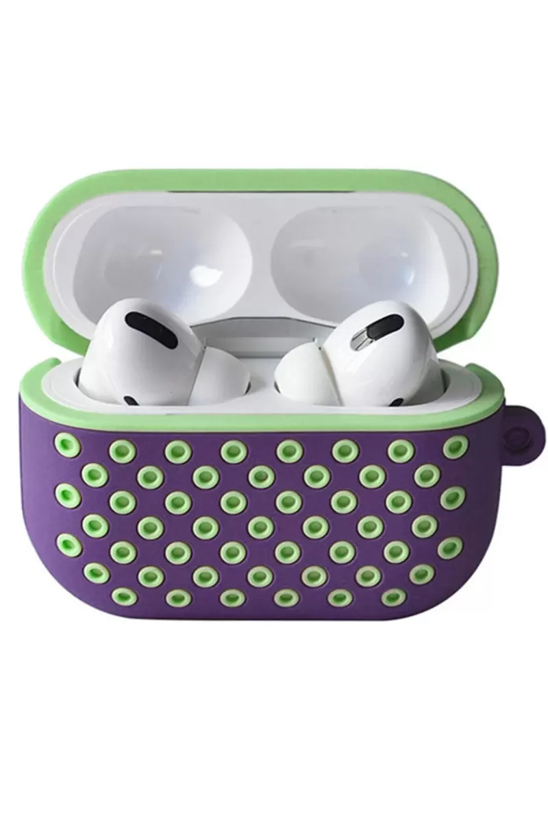 Newface Apple Airpods Pro 2 (2.nesil) Spor Delikli Kılıf - Lila-Yeşil