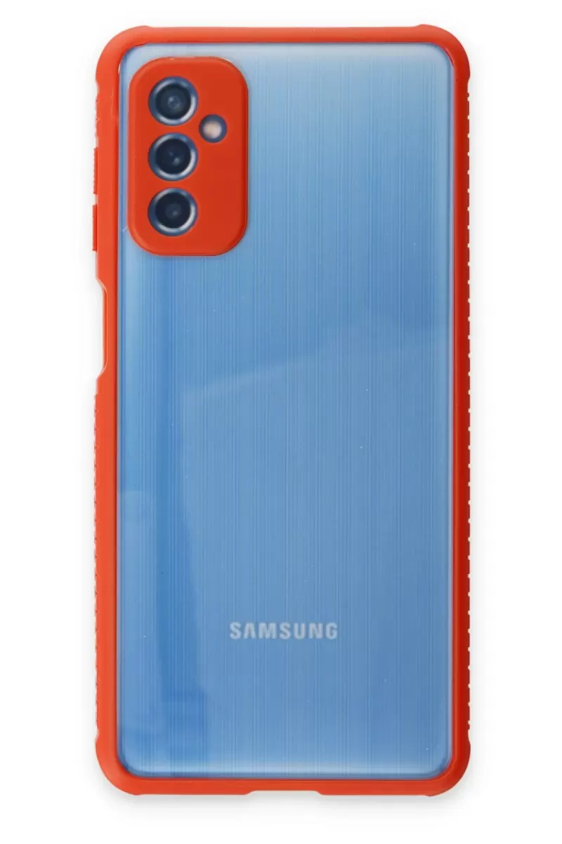 Newface Samsung Galaxy M52 5G Kılıf Miami Şeffaf Silikon - Kırmızı
