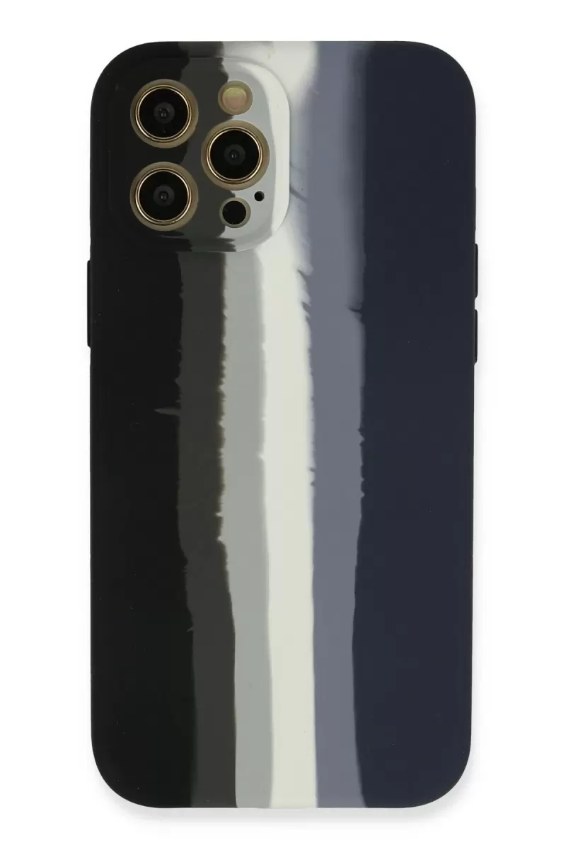 Newface Apple iPhone 12 Pro Max Kılıf Ebruli Lansman Silikon - Siyah-Lacivert