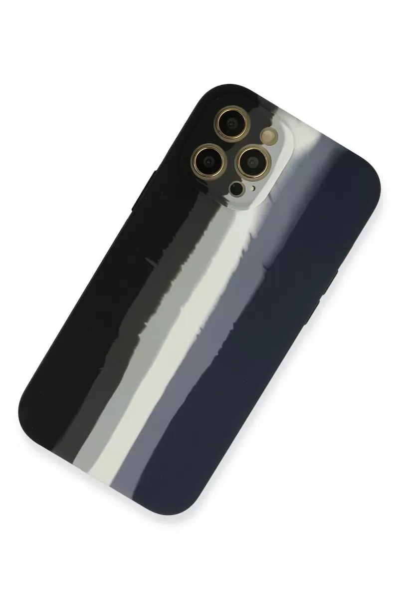Newface Apple iPhone 12 Pro Max Kılıf Ebruli Lansman Silikon - Siyah-Lacivert