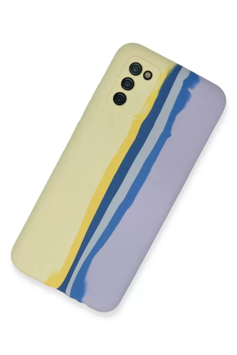 Newface Samsung Galaxy A03S Kılıf Ebruli Lansman Silikon - Sarı-Lila
