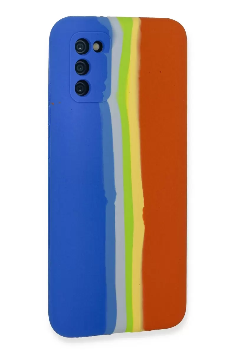 Newface Samsung Galaxy A03S Kılıf Ebruli Lansman Silikon - Mavi-Turuncu