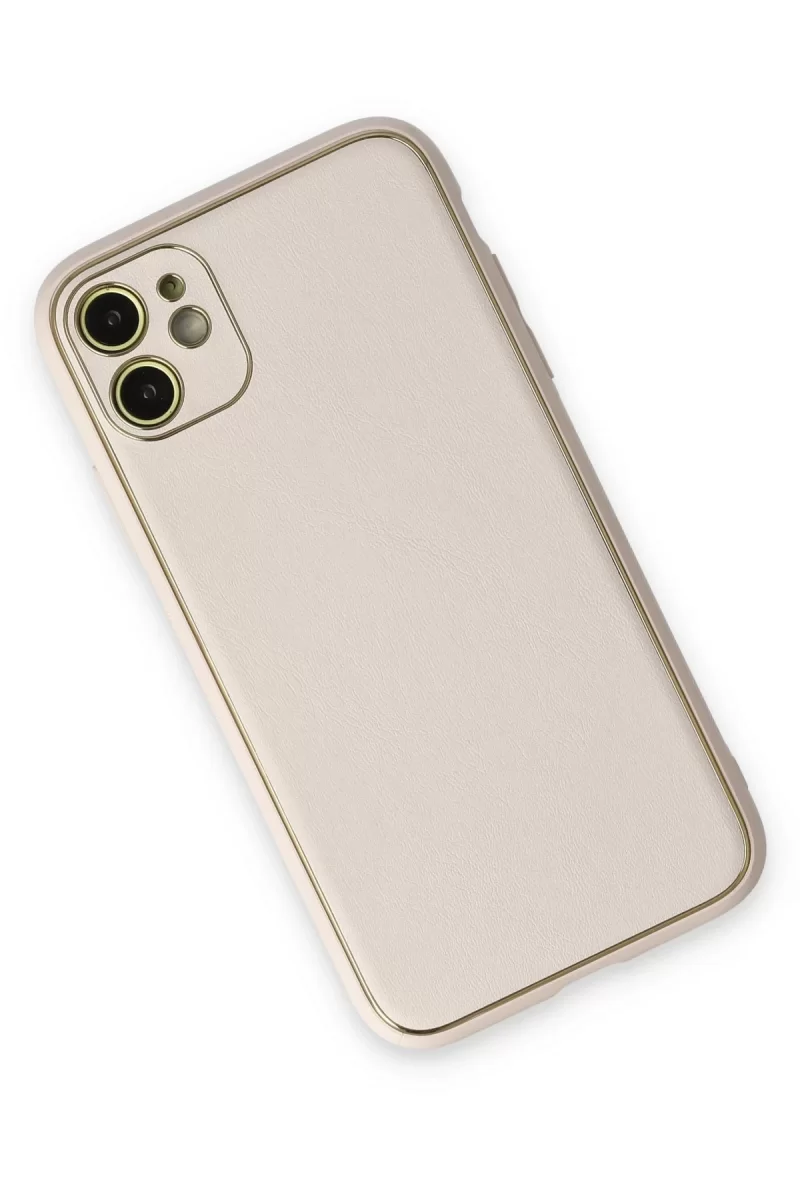 Newface Apple iPhone 12 Kılıf Coco Deri Silikon Kapak - Beyaz
