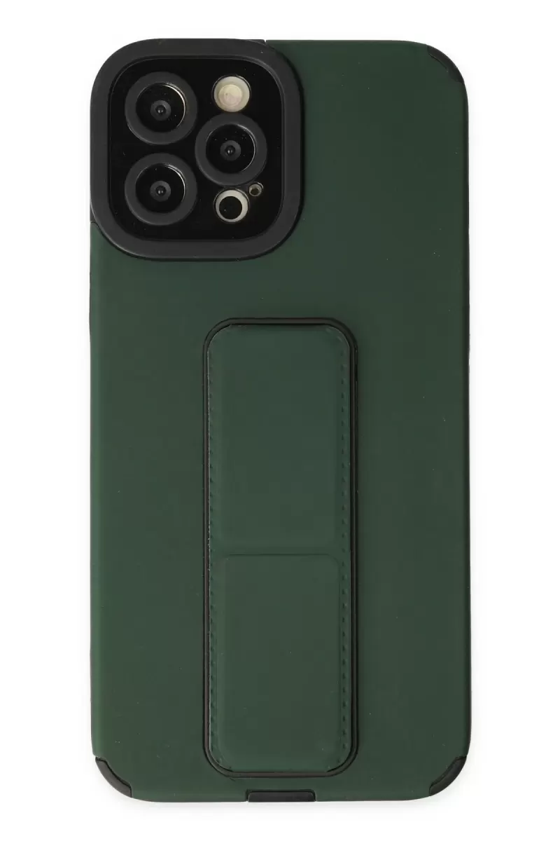 Newface Apple iPhone 12 Pro Max Kılıf Mega Standlı Silikon - Yeşil