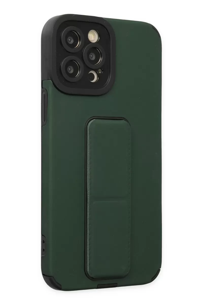 Newface Apple iPhone 12 Pro Max Kılıf Mega Standlı Silikon - Yeşil