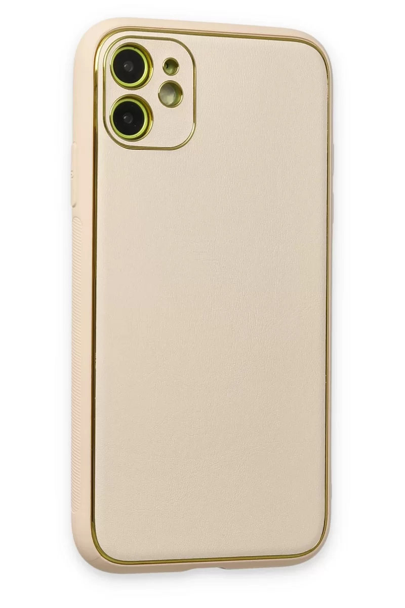 Newface Apple iPhone 12 Kılıf Coco Deri Silikon Kapak - Gold