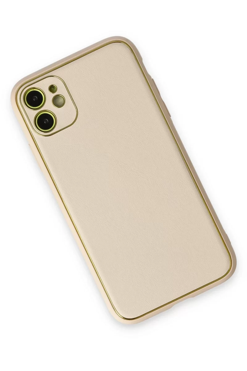 Newface Apple iPhone 12 Kılıf Coco Deri Silikon Kapak - Gold