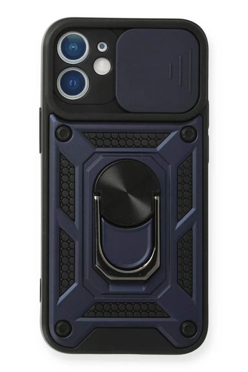 Newface Apple iPhone 12 Mini Kılıf Pars Lens Yüzüklü Silikon - Lacivert