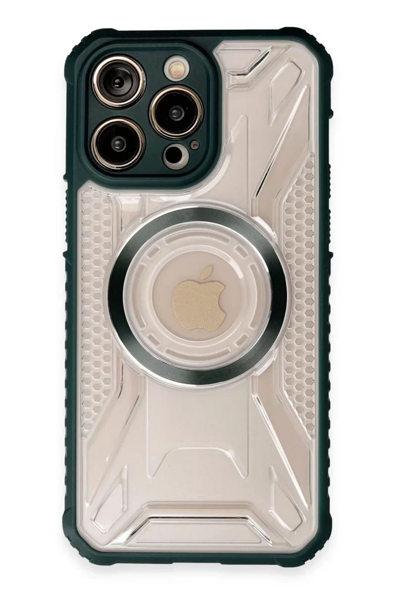 Newface Apple iPhone 14 Pro Kılıf Prag Magneticsafe Kapak - Koyu Yeşil