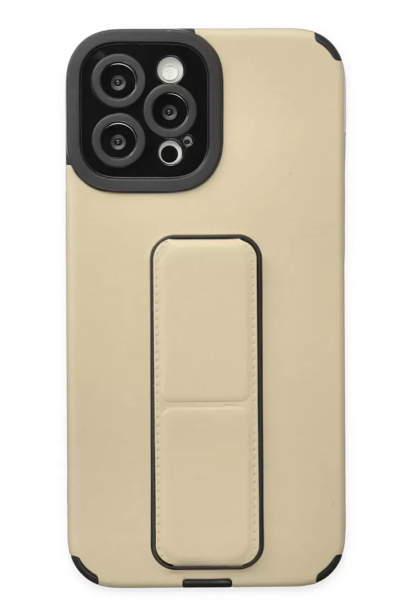 Newface Apple iPhone 12 Pro Max Kılıf Mega Standlı Silikon - Gold