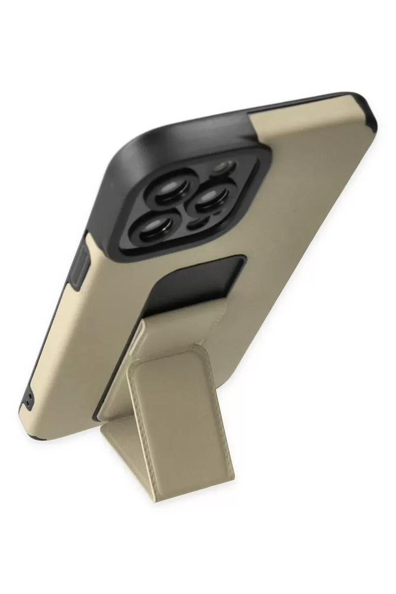 Newface Apple iPhone 12 Pro Max Kılıf Mega Standlı Silikon - Gold