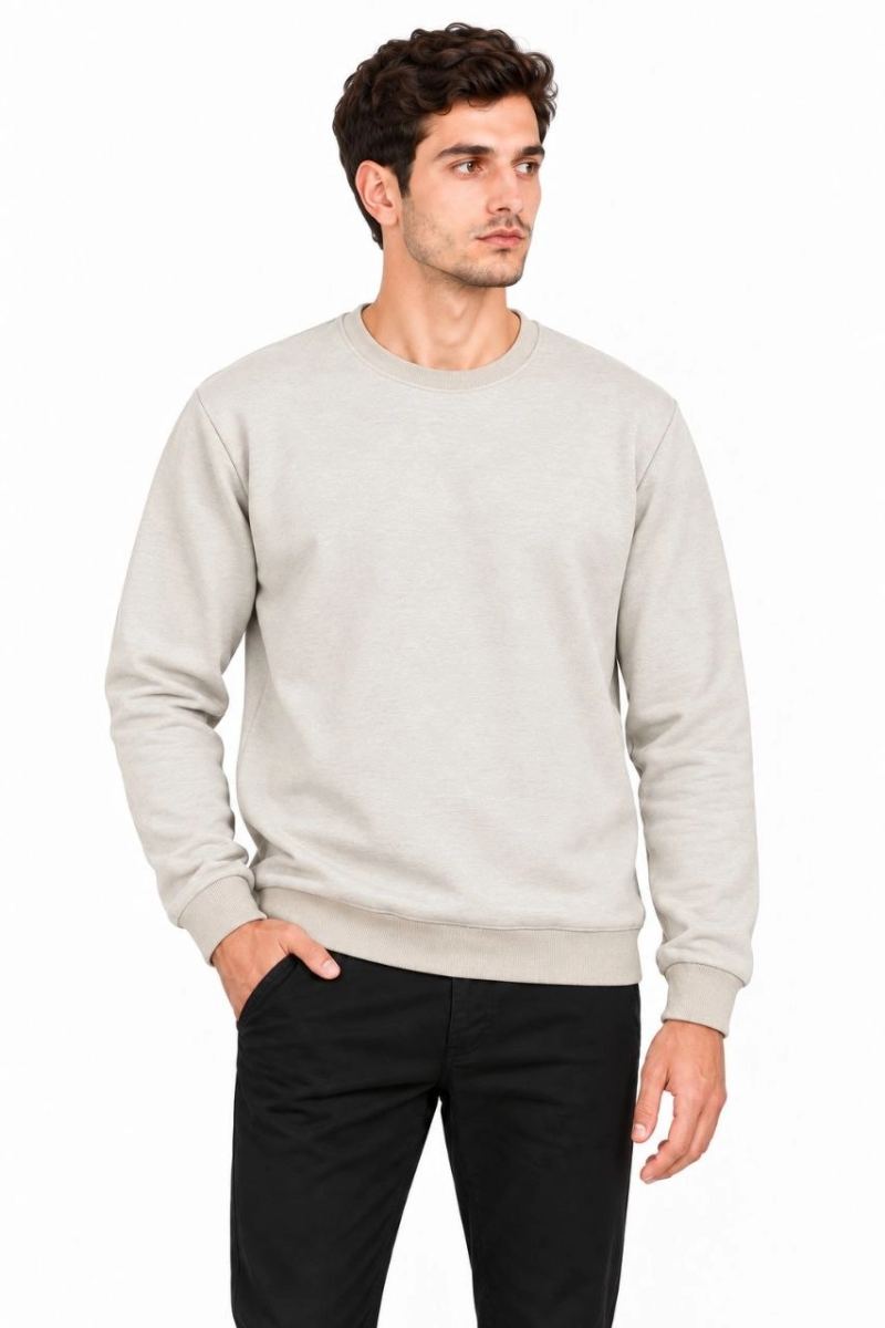 Erkek Bisiklet Yaka İçi Şardonlu 2 İplik Düz Uzun Kollu Regular Fit Sweatshirt - Gri