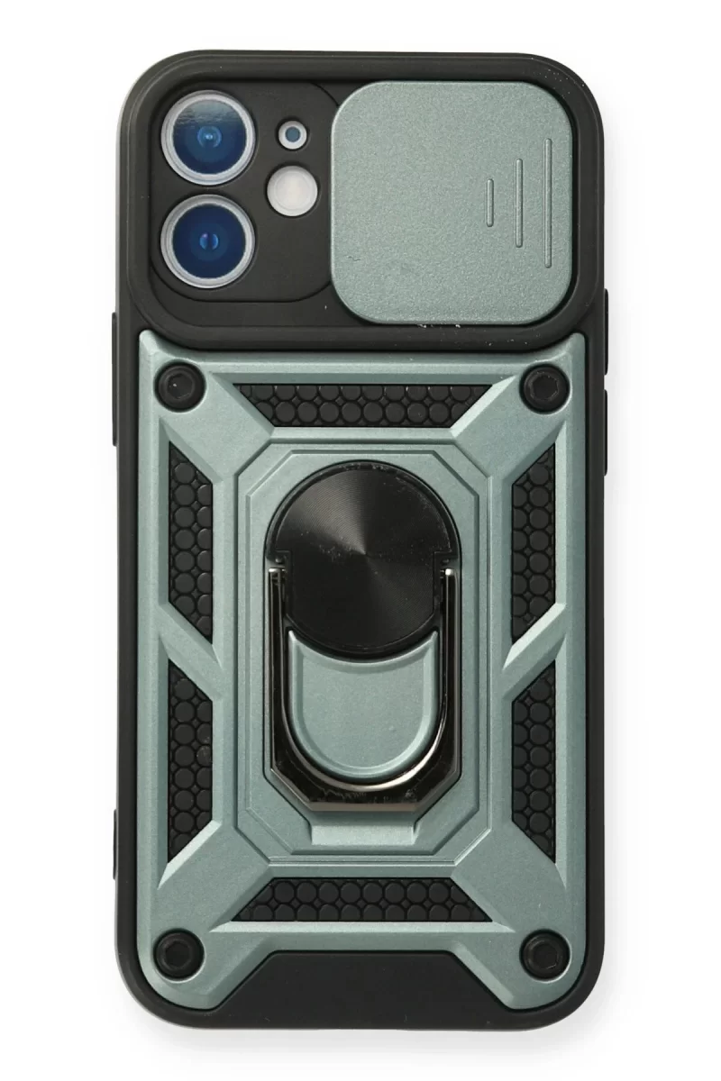 Newface Apple iPhone 12 Mini Kılıf Pars Lens Yüzüklü Silikon - Yeşil