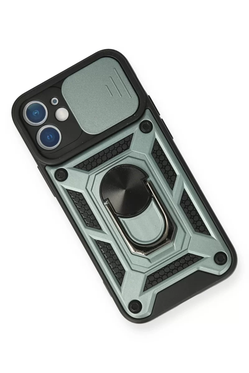 Newface Apple iPhone 12 Mini Kılıf Pars Lens Yüzüklü Silikon - Yeşil