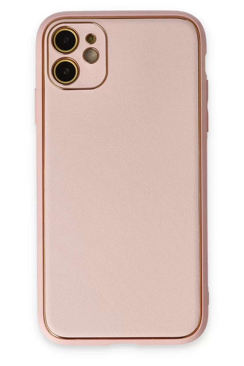Newface Apple iPhone 12 Kılıf Coco Deri Silikon Kapak - Pudra