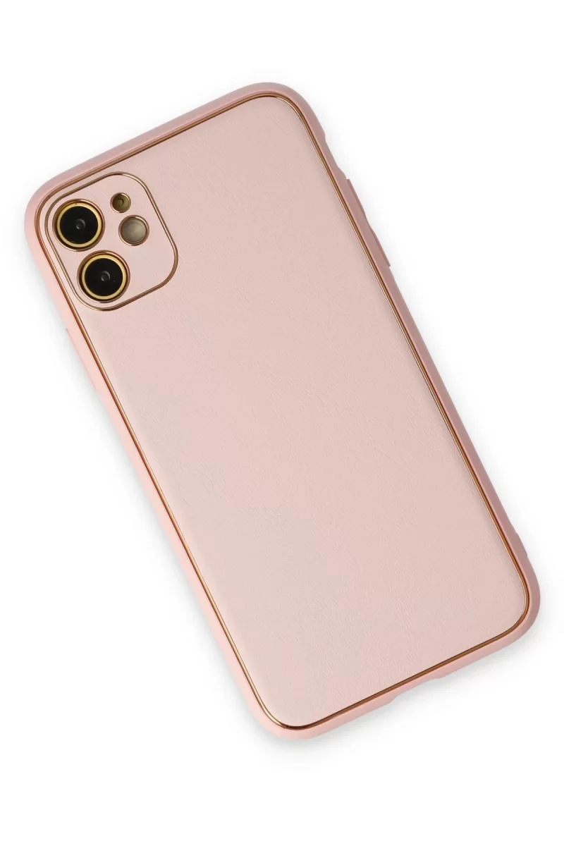 Newface Apple iPhone 12 Kılıf Coco Deri Silikon Kapak - Pudra