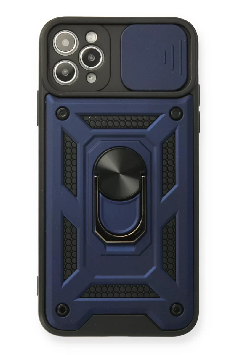 Newface Apple iPhone 11 Pro Max Kılıf Pars Lens Yüzüklü Silikon - Lacivert