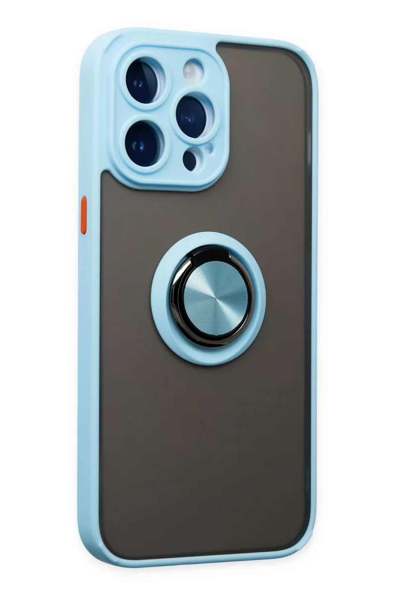 Newface Apple iPhone 14 Pro Max Kılıf Montreal Yüzüklü Silikon Kapak - Buz Mavi
