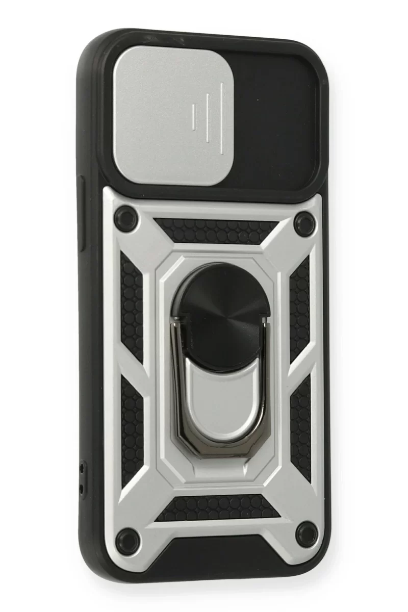 Newface Apple iPhone 12 Mini Kılıf Pars Lens Yüzüklü Silikon - Gümüş