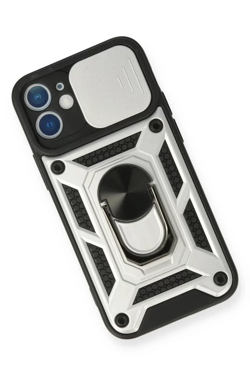 Newface Apple iPhone 12 Mini Kılıf Pars Lens Yüzüklü Silikon - Gümüş