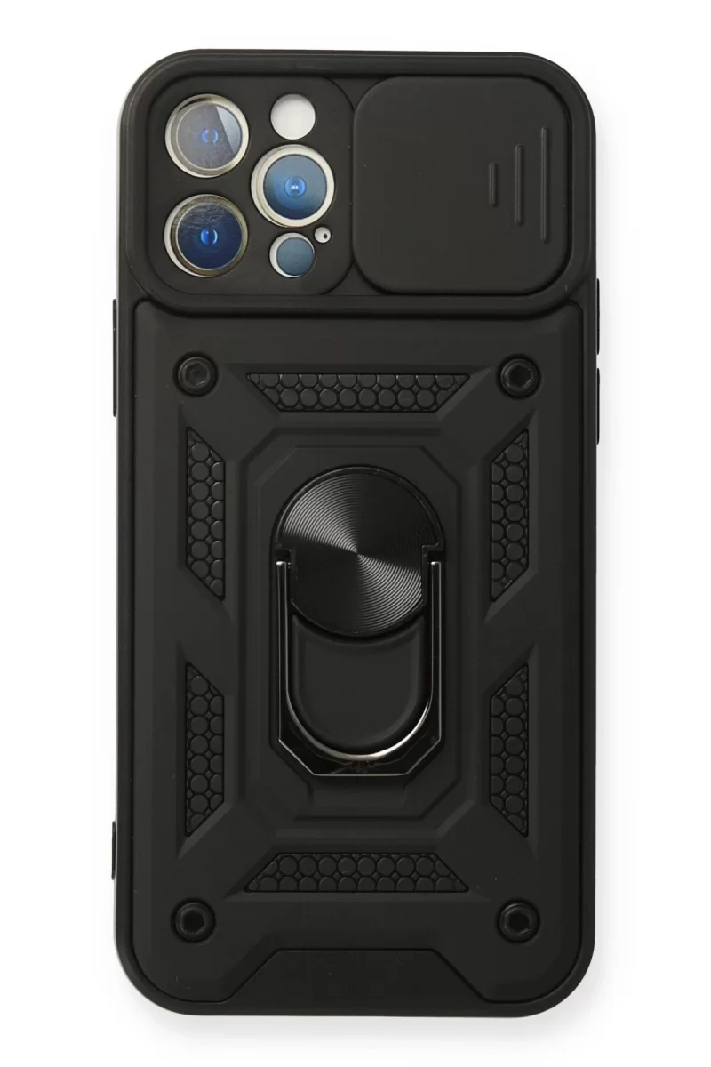 Newface Apple iPhone 12 Pro Kılıf Pars Lens Yüzüklü Silikon - Siyah