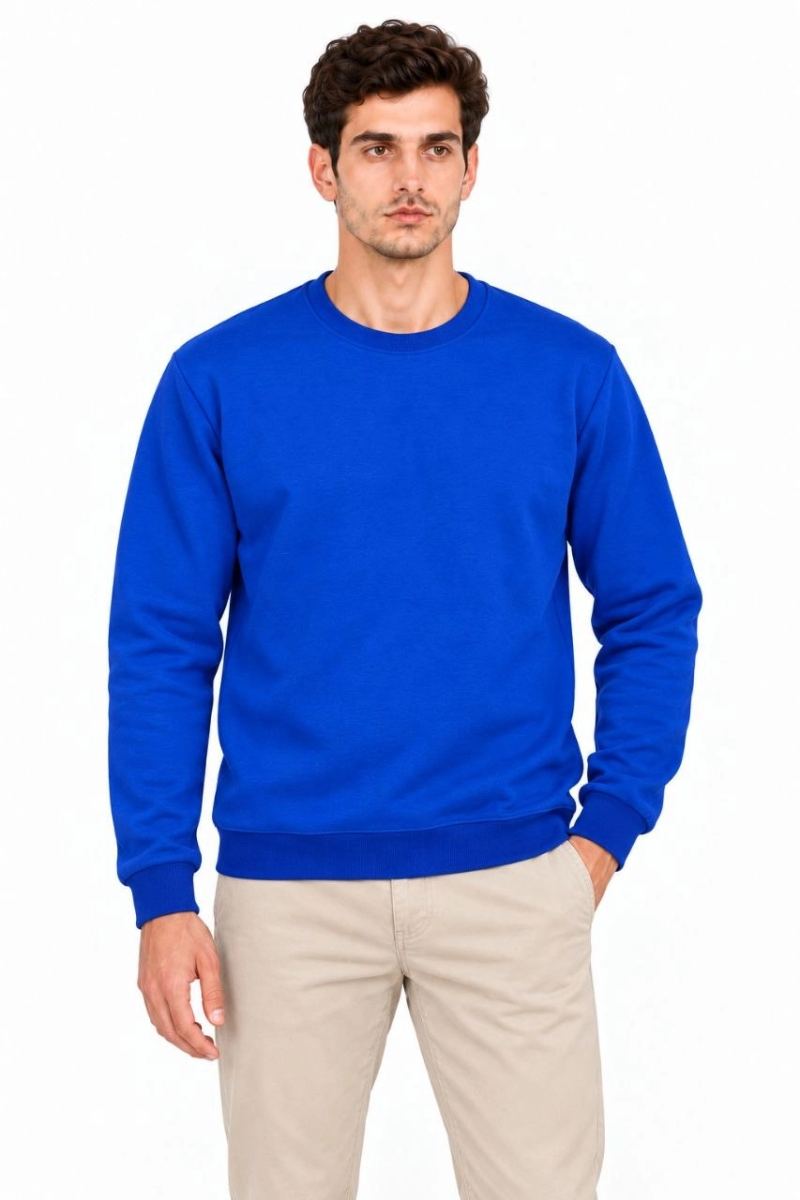 Erkek 3'Lü Bisiklet Yaka İçi Şardonlu 2 İplik Düz Uzun Kollu Regular Fit Sweatshirt -Mavi - Gri - Siyah