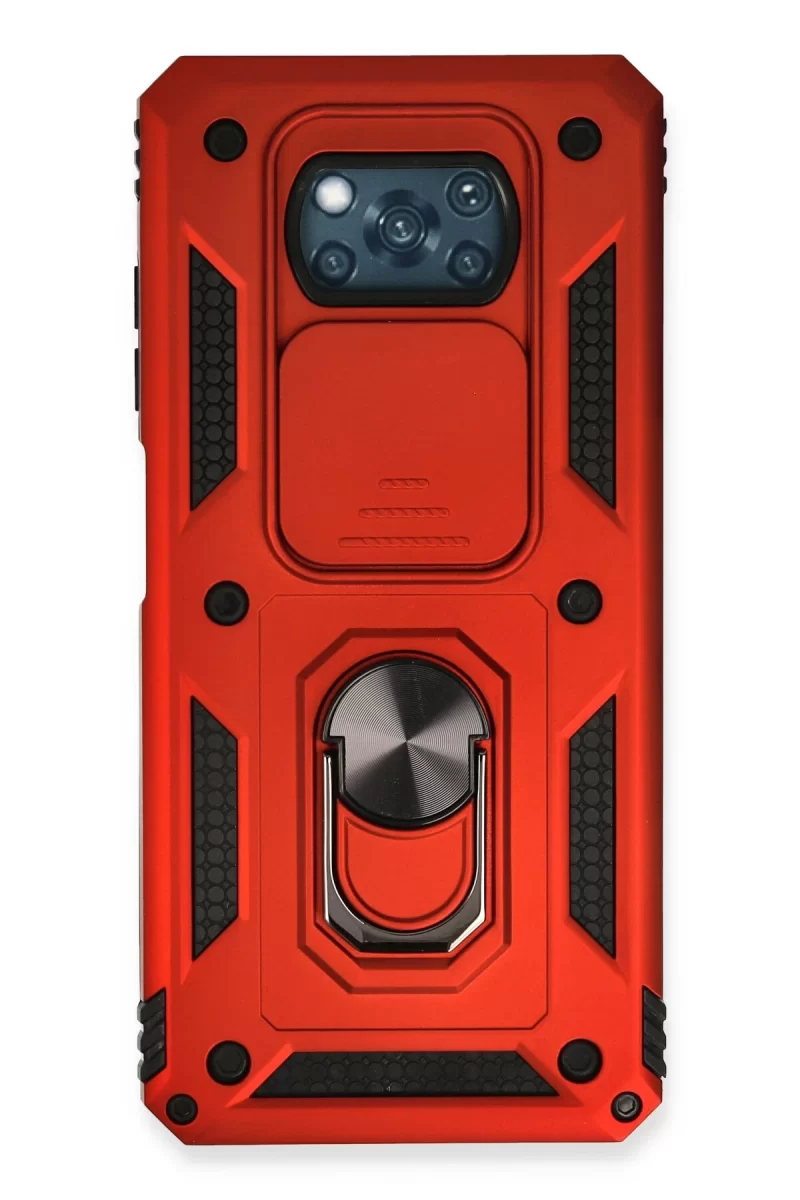 Newface Xiaomi Pocophone X3 Kılıf Pars Lens Yüzüklü Silikon - Kırmızı