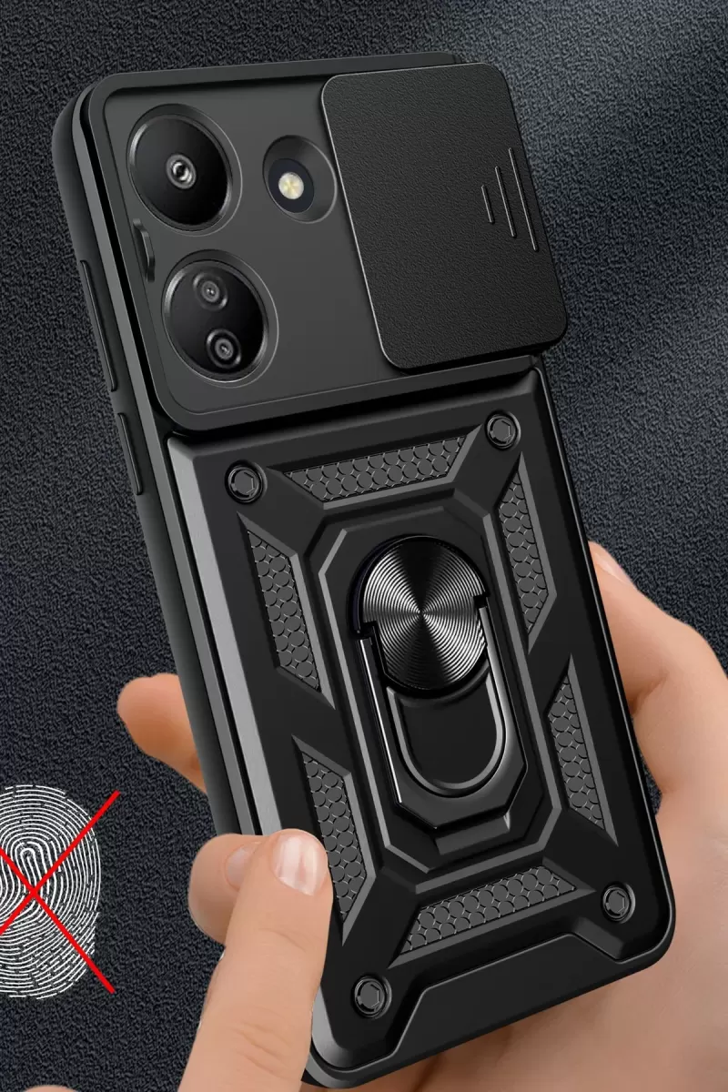 Newface Xiaomi Redmi 13C Kılıf Pars Lens Yüzüklü Silikon - Siyah