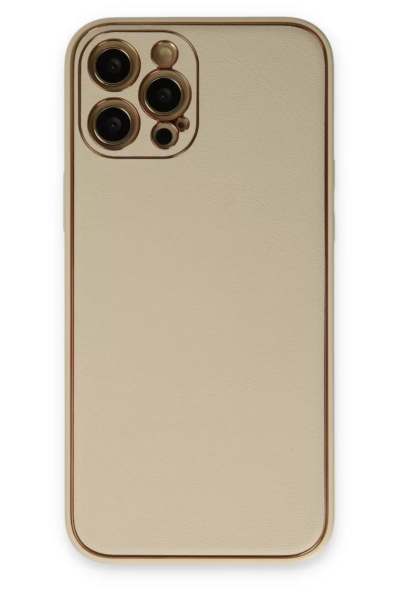 Newface Apple iPhone 12 Pro Kılıf Coco Deri Silikon Kapak - Gold