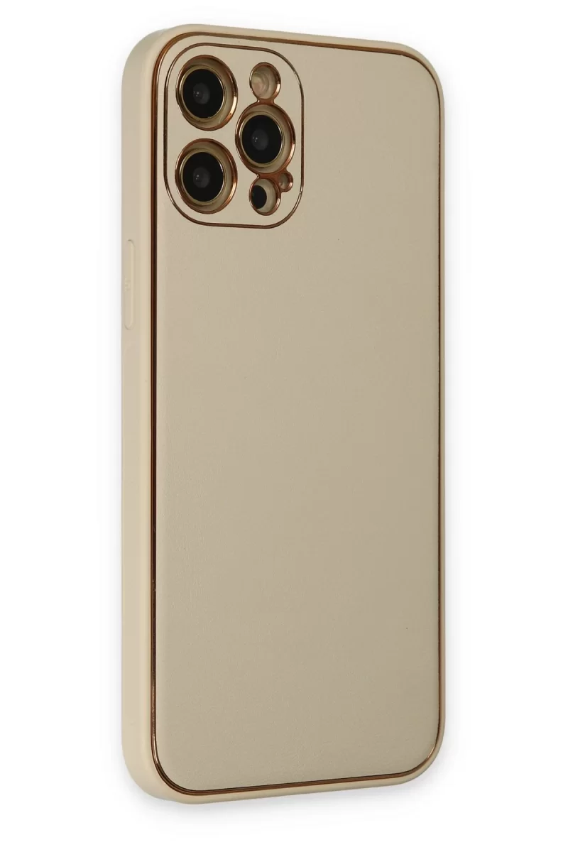 Newface Apple iPhone 12 Pro Kılıf Coco Deri Silikon Kapak - Gold