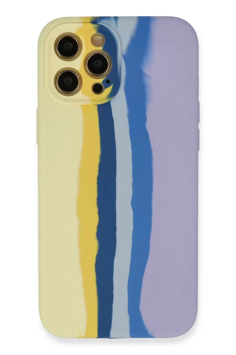 Newface Apple iPhone 12 Pro Max Kılıf Ebruli Lansman Silikon - Sarı-Lila