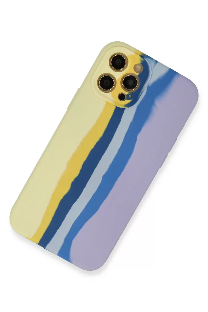 Newface Apple iPhone 12 Pro Max Kılıf Ebruli Lansman Silikon - Sarı-Lila