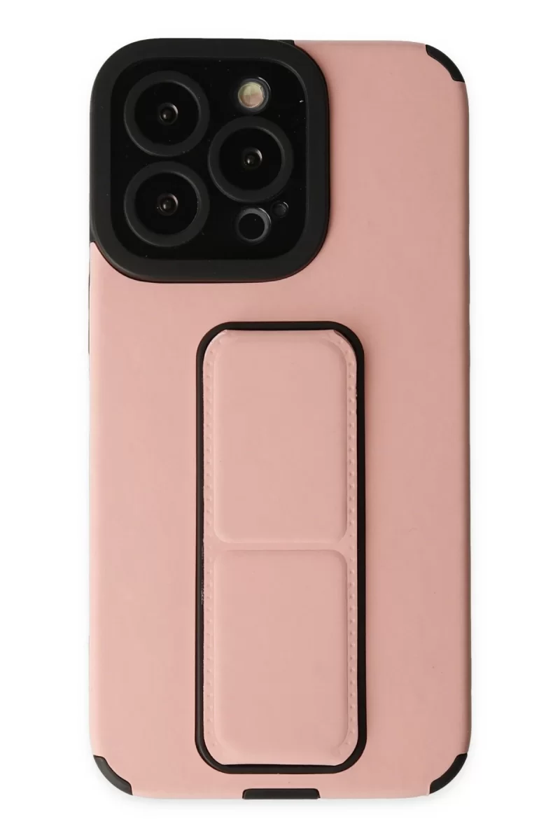 Newface Apple iPhone 14 Pro Kılıf Mega Standlı Silikon - Pudra