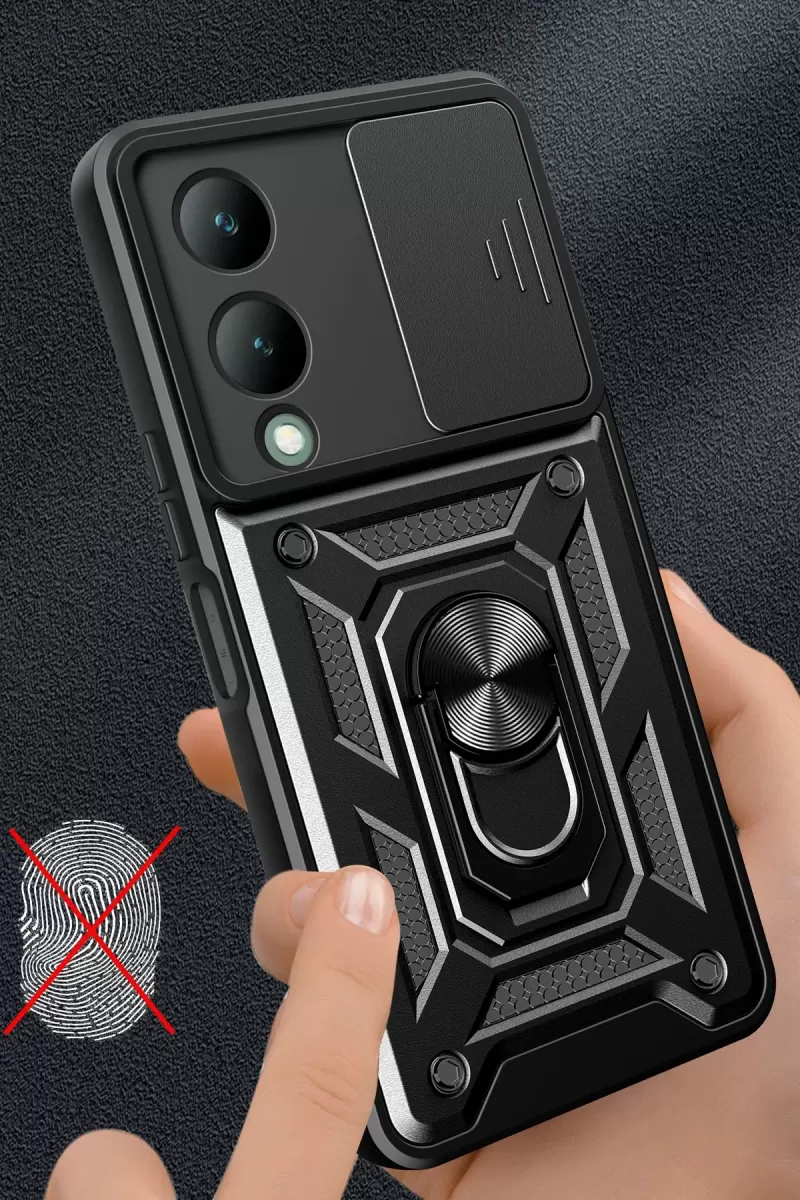 Newface Vivo Y17S Kılıf Pars Lens Yüzüklü Silikon - Yeşil