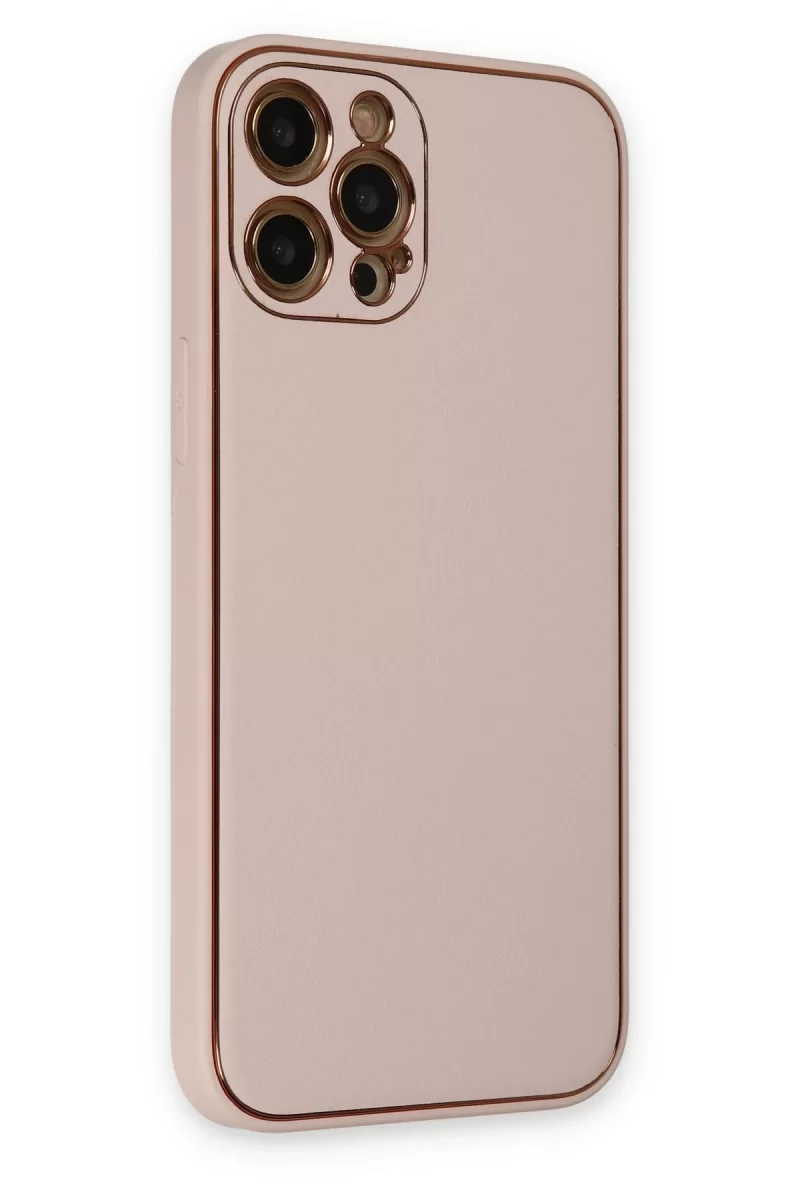 Newface Apple iPhone 12 Pro Kılıf Coco Deri Silikon Kapak - Pudra