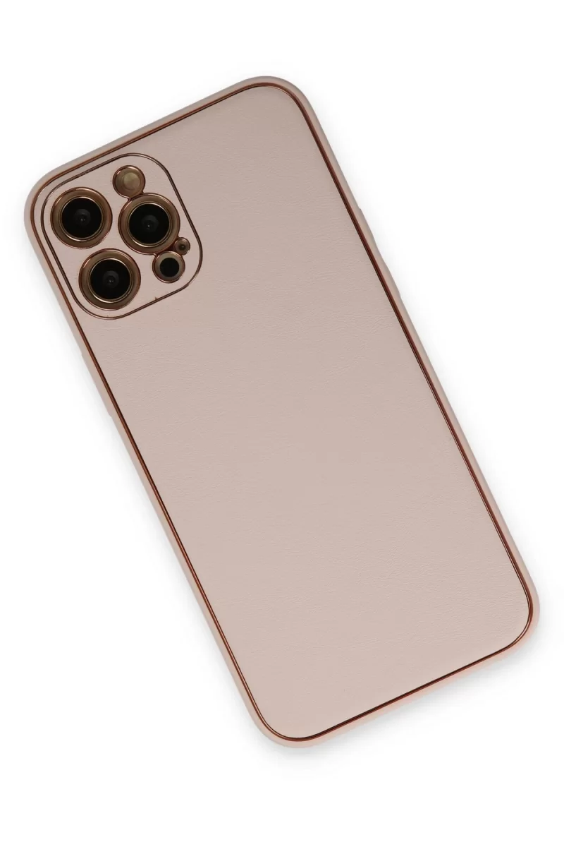 Newface Apple iPhone 12 Pro Kılıf Coco Deri Silikon Kapak - Pudra