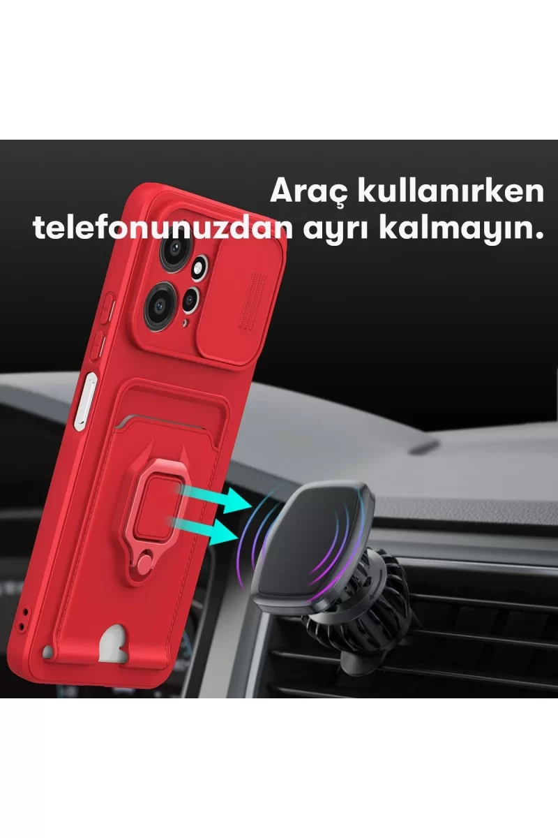 Newface Xiaomi Redmi Note 12 4G Kılıf Zuma Kartvizitli Yüzüklü Silikon - Kırmızı