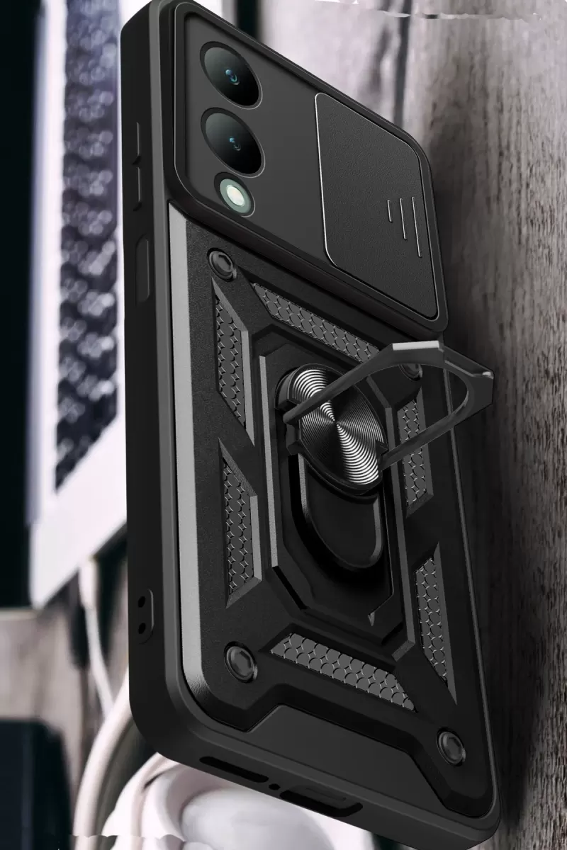 Newface Vivo Y17S Kılıf Pars Lens Yüzüklü Silikon - Gümüş
