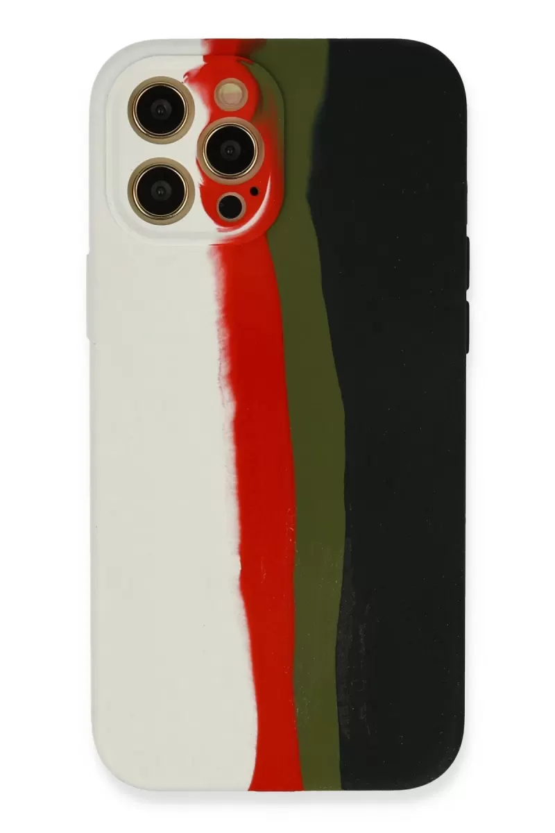 Newface Apple iPhone 12 Pro Max Kılıf Ebruli Lansman Silikon - Beyaz-Siyah