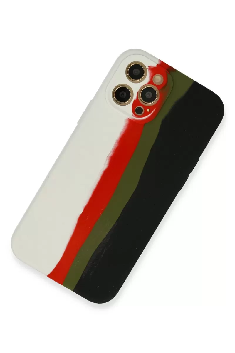 Newface Apple iPhone 12 Pro Max Kılıf Ebruli Lansman Silikon - Beyaz-Siyah