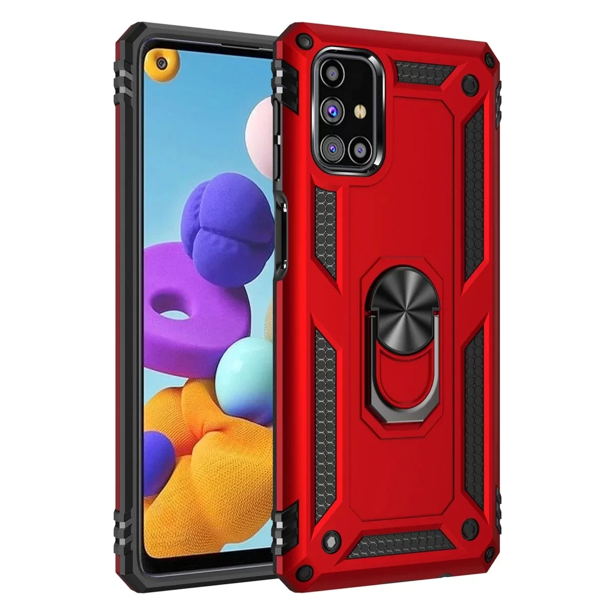 Newface Samsung Galaxy M51 Kılıf Sofya Yüzüklü Silikon Kapak - Kırmızı
