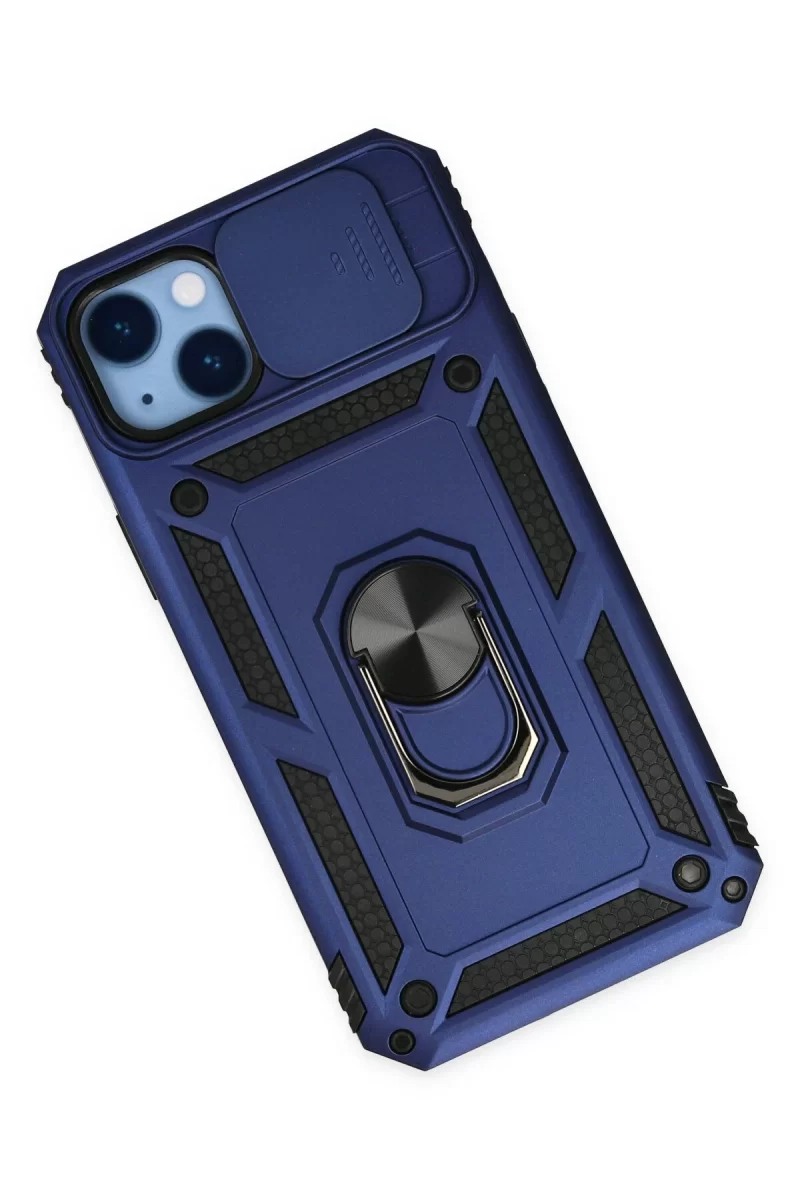 Newface Apple iPhone 14 Plus Kılıf Pars Lens Yüzüklü Silikon - Lacivert