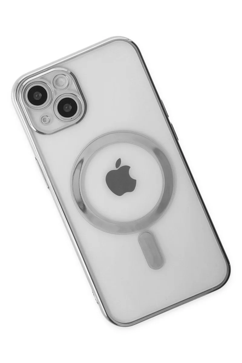 Newface Apple iPhone 14 Plus Kılıf Magneticsafe Lazer Silikon - Gümüş