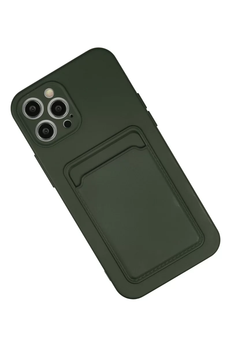 Newface Apple iPhone 12 Pro Max Kılıf Kelvin Kartvizitli Silikon - Koyu Yeşil